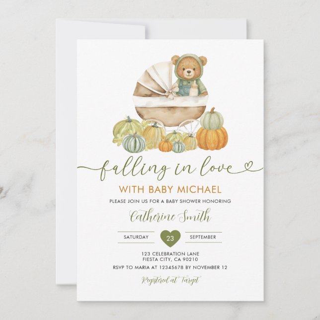 Invitation Tomber amoureux Ours Citrouille Baby shower En vic (Devant)
