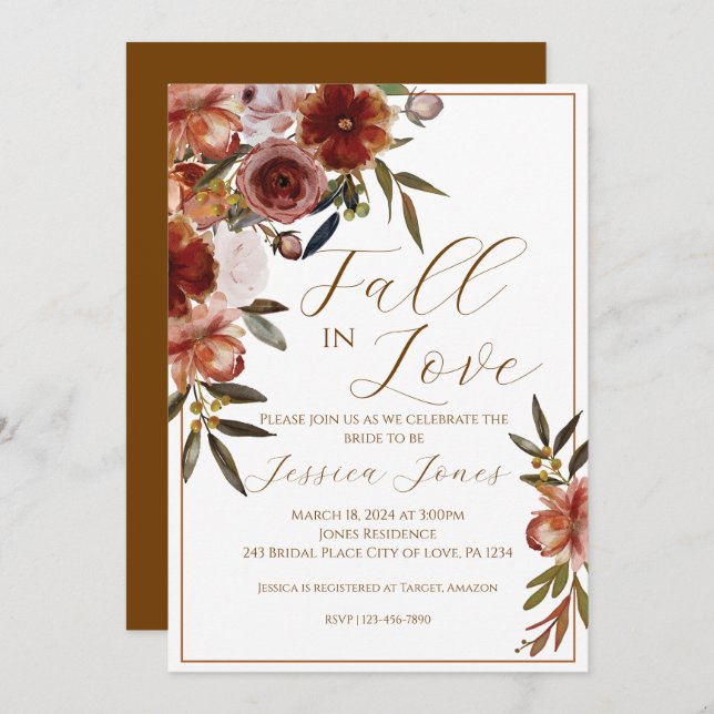 Invitation Tomber Dans L'Amour Automne Nuptiale Douche Invita (Devant / Derrière)