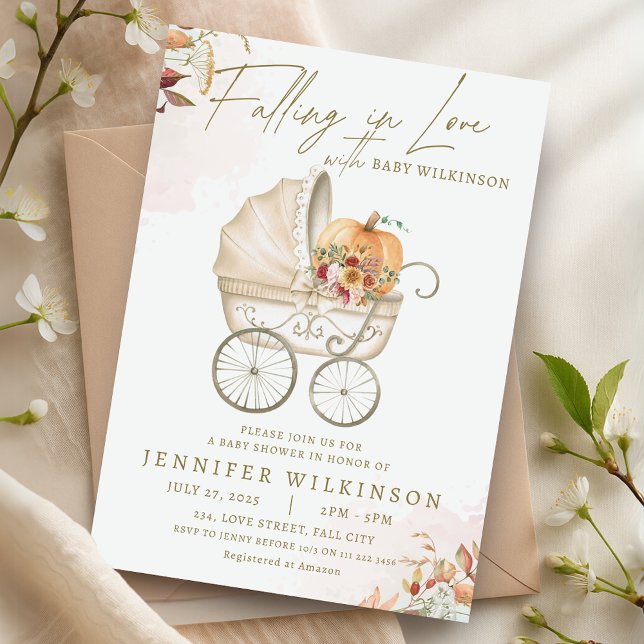Invitation Tomber dans l'amour Chute Baby shower Citrouille p (Falling in Love Fall Baby Shower Pumpkin Stroller Invitation)