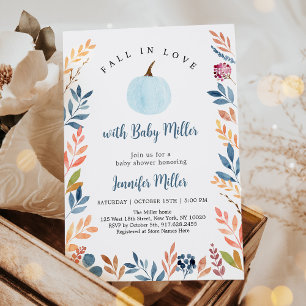 Invitation Tomber dans l'amour Citrouille bleu Baby shower fe