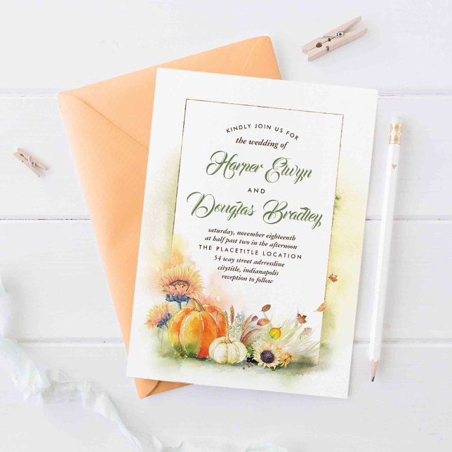 Invitation Tomber dans l'amour | Mariage Citrouille des tourn (Autumn Harvest and Pumpkins Wedding Invitations)