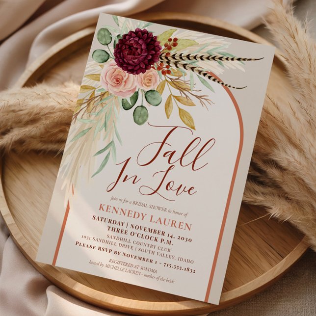Invitation Tomber Dans L'Amour Pampas Floral Rust Arch Fête d (Créateur téléchargé)