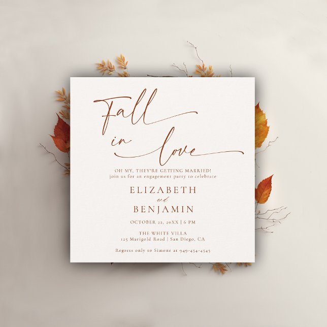 Invitation Tomber dans l'amour Terracotta Minimale d'engageme (fall engagement party invitation minimalist typography calligraphy terracotta elegant modern barn)