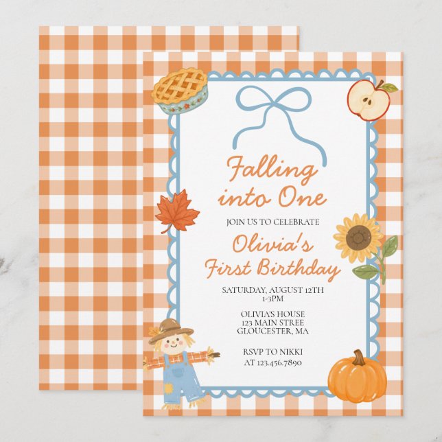 Invitation Tomber dans un premier anniversaire d'automne (Devant / Derrière)