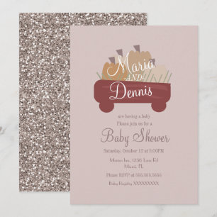 Invitation Tomber Simple Wagon de Citrouille Neutre Baby Show