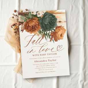 Invitation Tombez amoureux Baby Shower Bohème Rust Deep Green