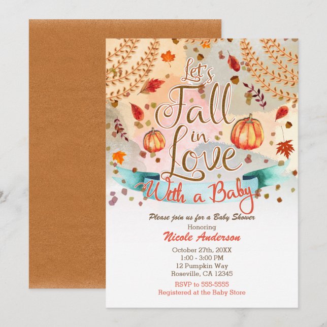 Invitation Tombez amoureux Bébé automne citrouille Shower (Devant / Derrière)
