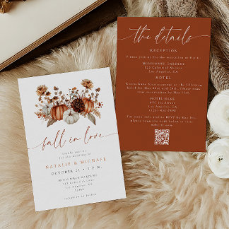 Invitation Tombez amoureux de la citrouille florale Code QR M