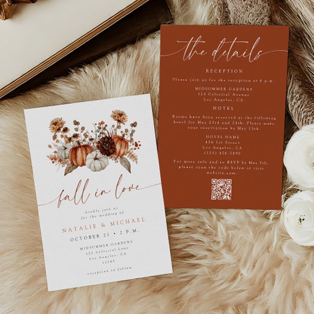 Invitation Tombez amoureux de la citrouille florale Code QR M (Créateur téléchargé)