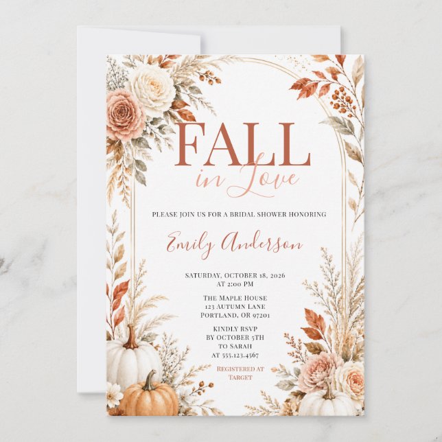 Invitation Tombez amoureux de la douche de mariage automnale  (Devant)