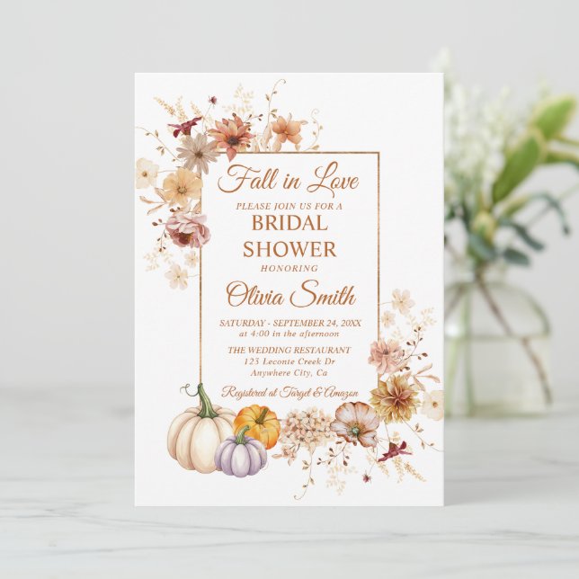 Invitation Tombez amoureux de la douche de mariée citrouille  (Debout devant)