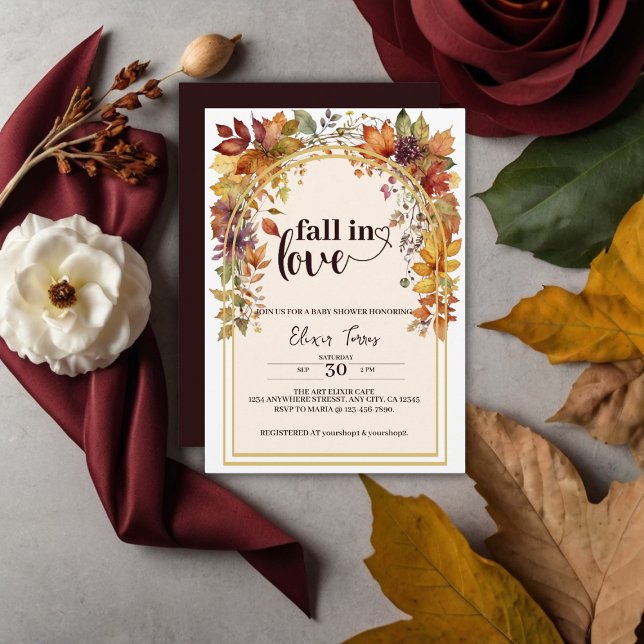 Invitation Tombez amoureux des feuilles de bébé automne Showe (Créateur téléchargé)