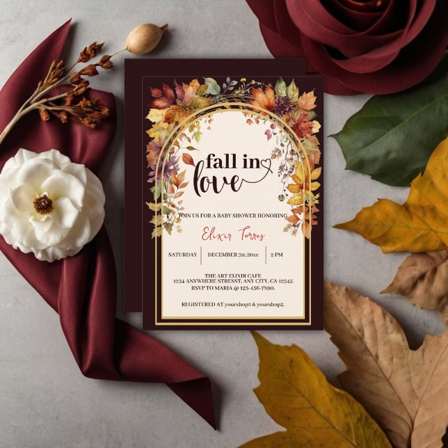 Invitation Tombez amoureux des feuilles de bébé automne Showe (Créateur téléchargé)