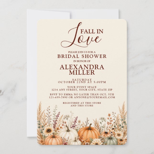 Invitation Tombez Amoureux Fête de Mariage Florale Rustique d (Devant)