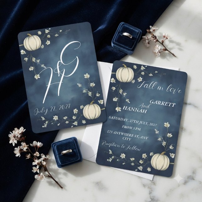 Invitation Tombez amoureux Mariage Citrouille d'Automne Bleu  (Créateur téléchargé)