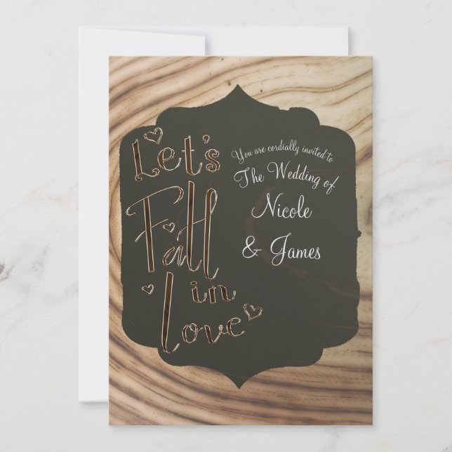 Invitation Tombons dans l'amour Bois rustique minimal Mariage (Devant)
