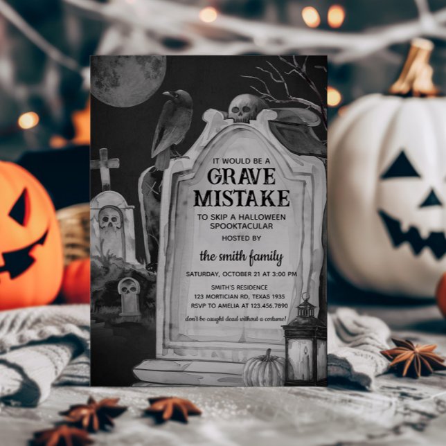 Invitation Tombstone Graveyard Halloween Party (Tombstone Grave Mistake Halloween Party Invitation)