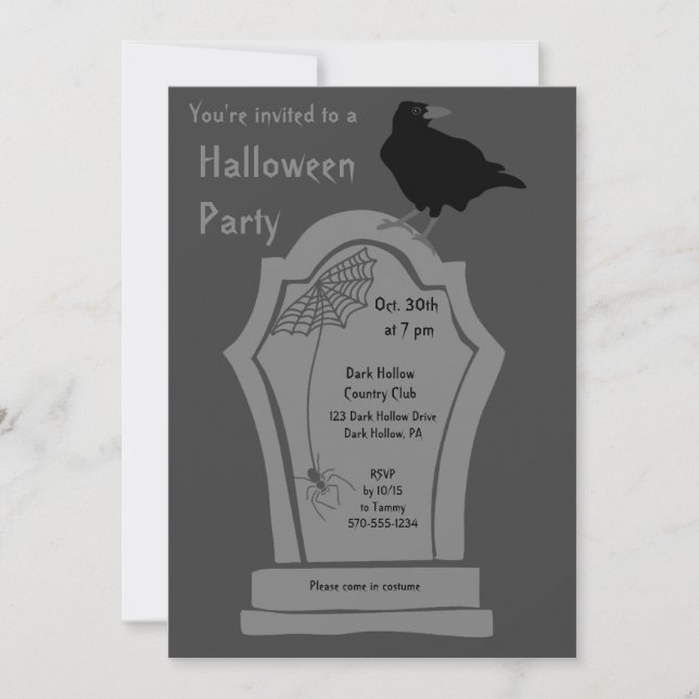 Invitation Tombstone Headstone Graphisme Personnalisé Hallowe (Devant)