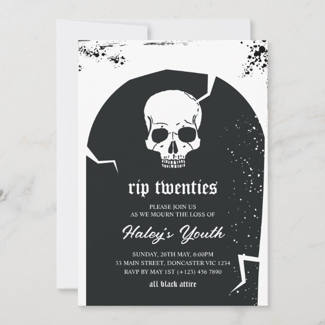 Invitation Tombstone & Skull RIP Années 20's 30e anniversaire (Devant)
