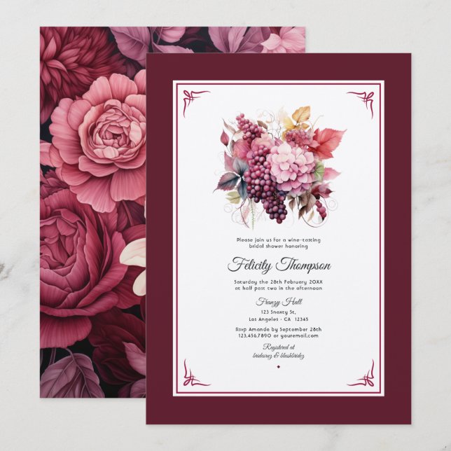 Invitation Tonalités de vin floral vin dégustation de mariage (Devant / Derrière)