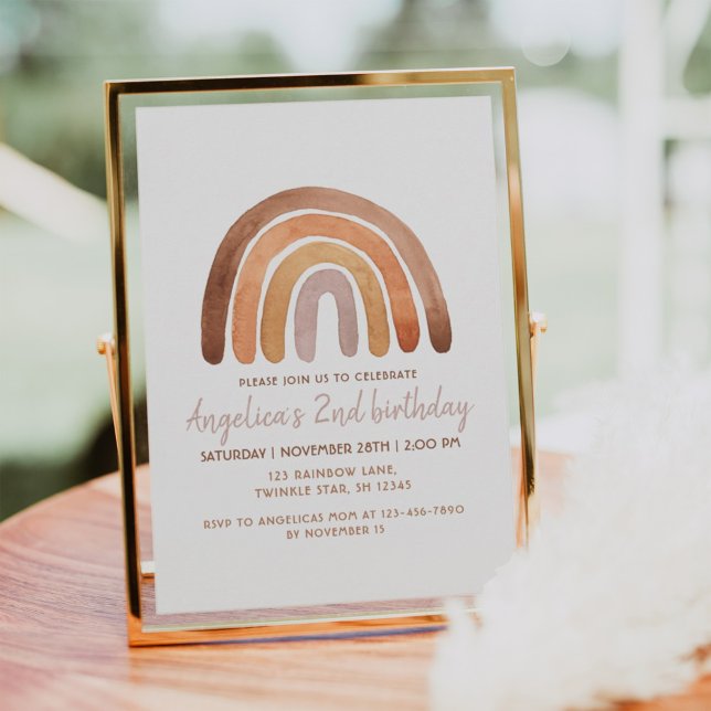 Invitation Tone Terme Aquarelle Arc-en-ciel 2e Anniversaire I (Créateur téléchargé)