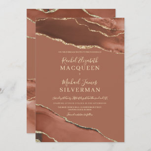 Invitation Tone Terre Terracotta Gold Agate Marbre Mariage