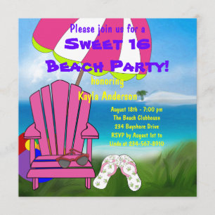 Invitation Tongs à semelles roses Sweet 16 Fête de plage