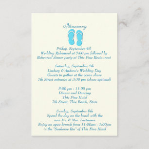 Invitation Tongs de plage amusants bleu mariage Itinerary