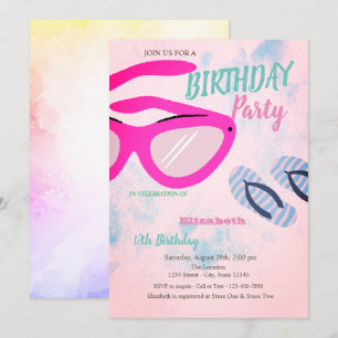 Invitation Tongs Lunettes de soleil Fête d'anniversaire d'été
