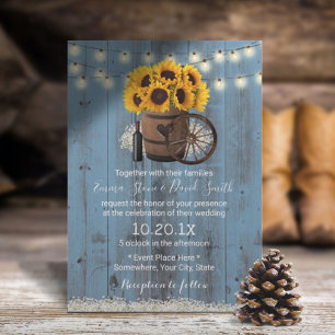Invitation Tonneau de tournesol rustique Mariage bleu Dusty