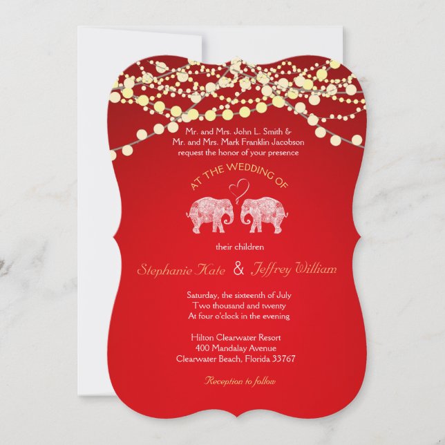 Invitation TONNES D'AMOUR/Eléphant String Lumières Mariage In (Devant)