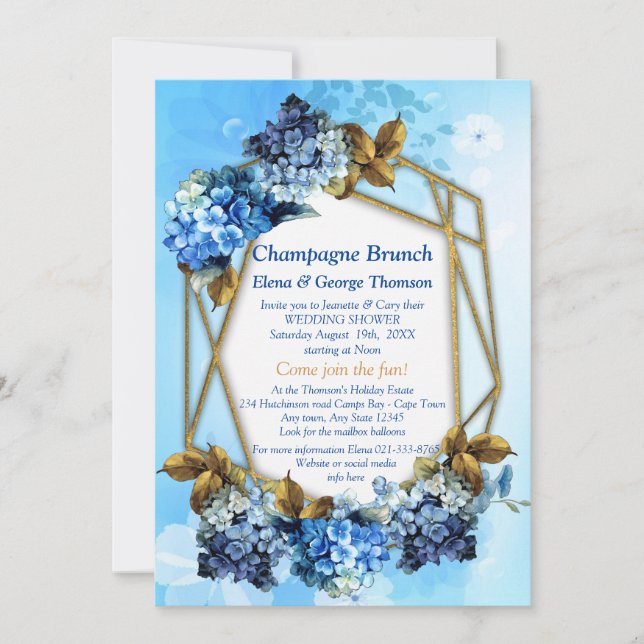 Invitation Tons d'aquarelle bleue Hydrangeas Couple Douche (Devant)