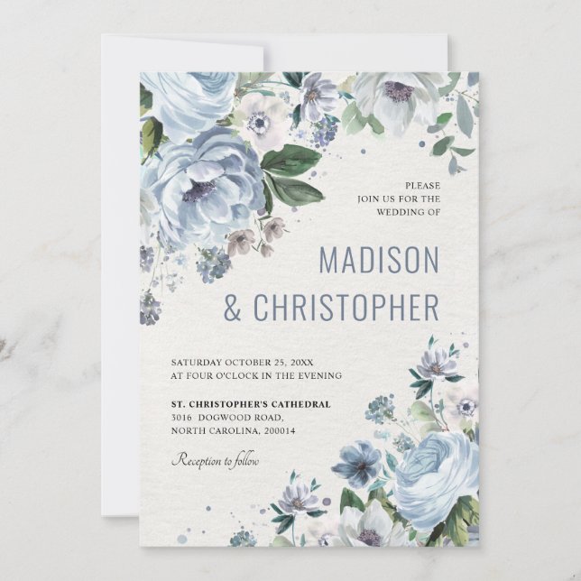 Invitation Tons de gris bleu foncé hiver Mariage rustique (Devant)