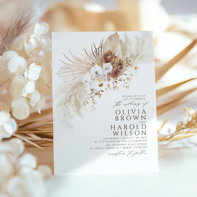 Invitation Tons de Terre Fleurs Élégant Mariage en herbe Pamp (Dried Foliage Boho Wedding Invitations)