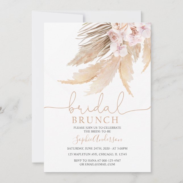 Invitation Tons Muet Pampas Bohème Grass Bridal Brunch (Devant)