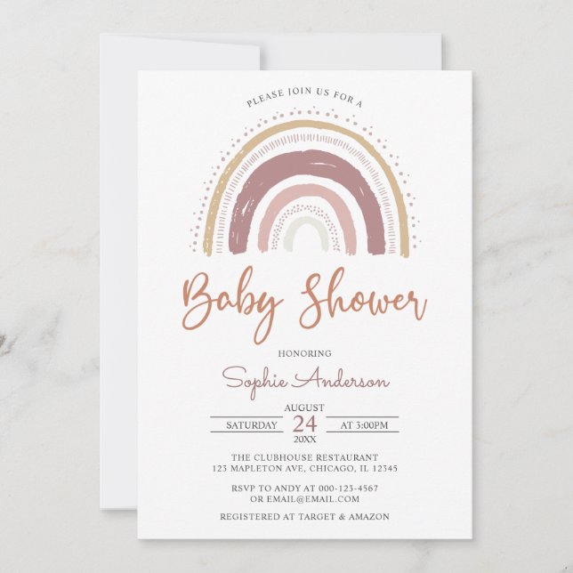 Invitation Tons muets modernes Boho Rainbow Baby shower Invit (Devant)