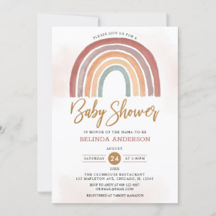 Invitation Tons Muets Pastel Boho Baby shower arc-en-ciel