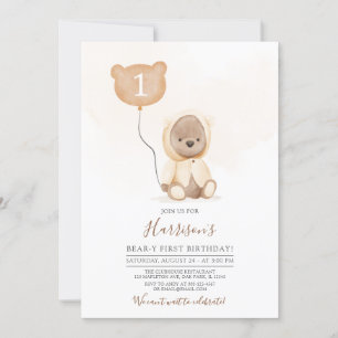 Invitation Tons muets Teddy Bear Beary Premier anniversaire