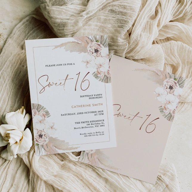 Invitation Tons naturels Boho Pampas Grass Sweet 16 Anniversa (Créateur téléchargé)