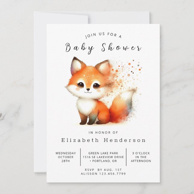 Invitation Tons neutres Baby shower Fox animal (Devant)