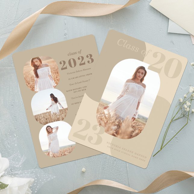 Invitation Tons neutres minimaux Diplôme de photo géométrique (Créateur téléchargé)