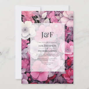 Invitation Tons rose et gris Mariage floral