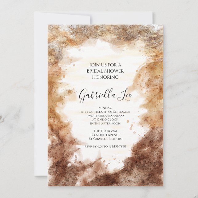 Invitation Tons rouille Fête des mariées Abstraite aquarelle (Devant)