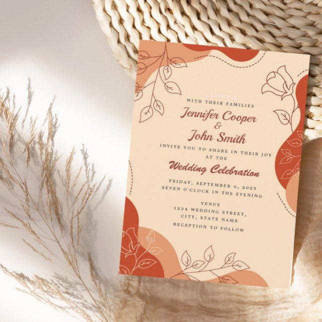 Invitation Tons Terre Terracotta moderne Mariage de ligne Flo (Créateur téléchargé)