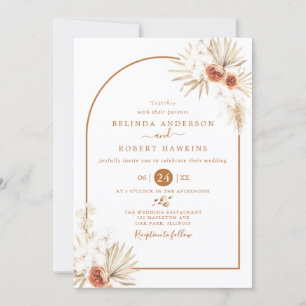 Invitation  Tons Terres Rose Boho Pampas Mariage Grass Invit