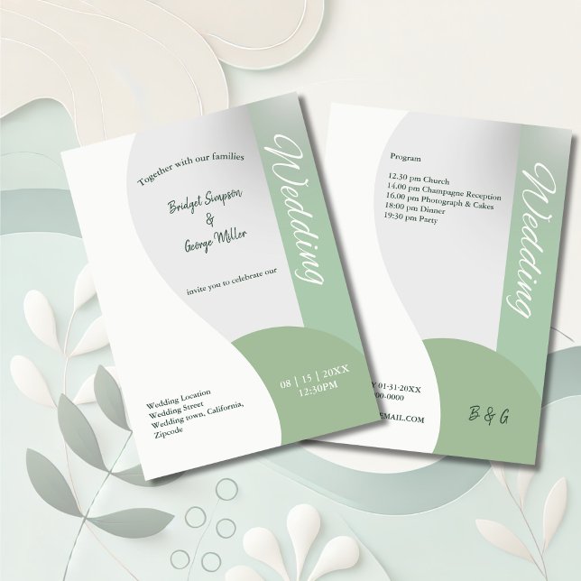 Invitation tons vert menthe simple boho chic mariage (Créateur téléchargé)