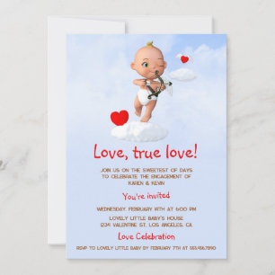 Invitation Toon Baby Cupid Flying with a Bow and Flrow