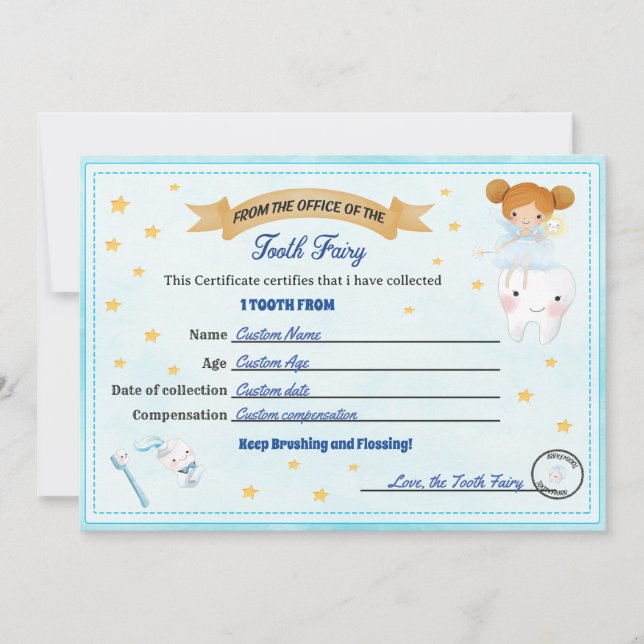 Invitation Tooth Fairy Certificate - Lost Tooth Receipt (Devant)