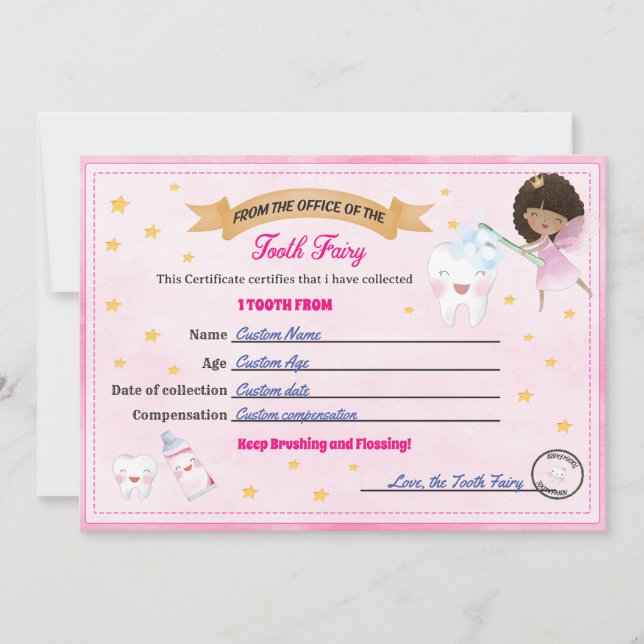 Invitation Tooth Fairy Certificate - Lost Tooth Receipt (Devant)