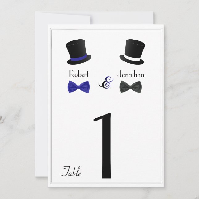 Invitation Top Chapeaux et Cravate Bleu Gay Mariage Numéro de (Devant)